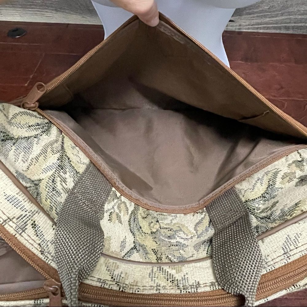 Vintage Verdi Tapestry Carryon Messenger Laptop Bag Cream Brown and Green Floral - Picture 10 of 16